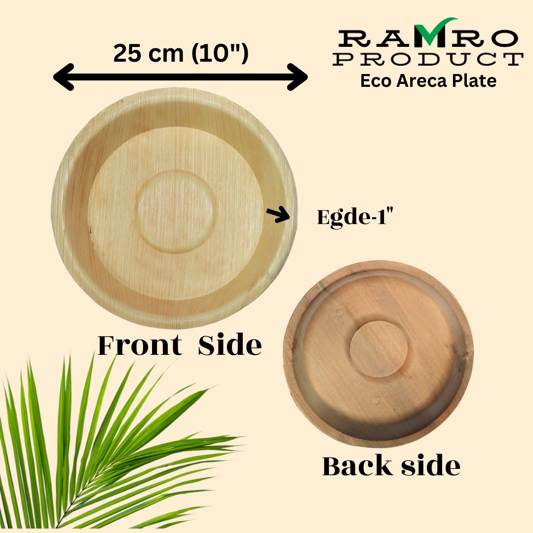 Eco Areca Palm Leaf round Dinner Plate | 25 cm 10" ( Microwave Safe )