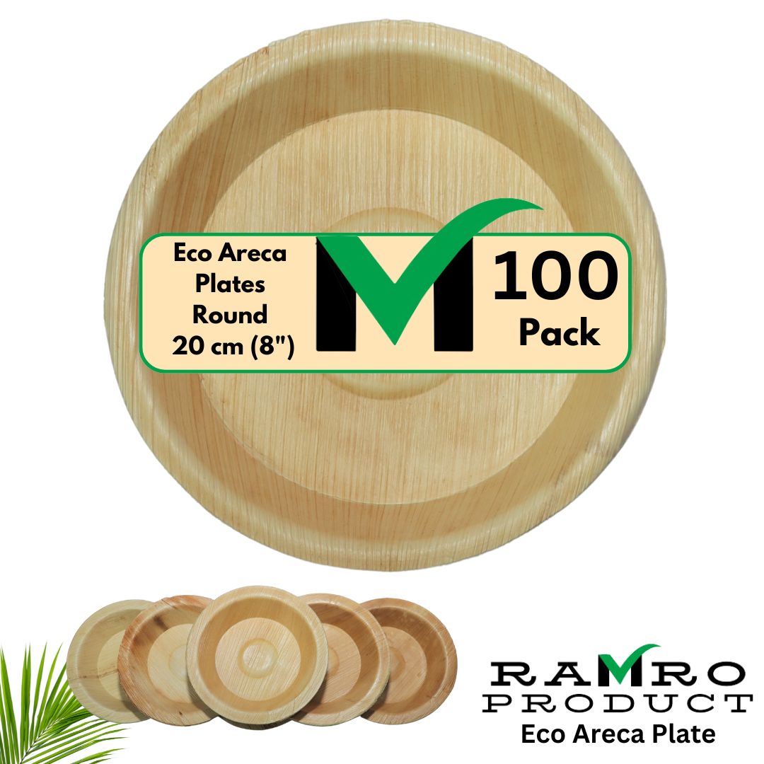 Eco Areca Palm Leaf round Dinner Plate | 20 cm 8" ( Microwave Safe )