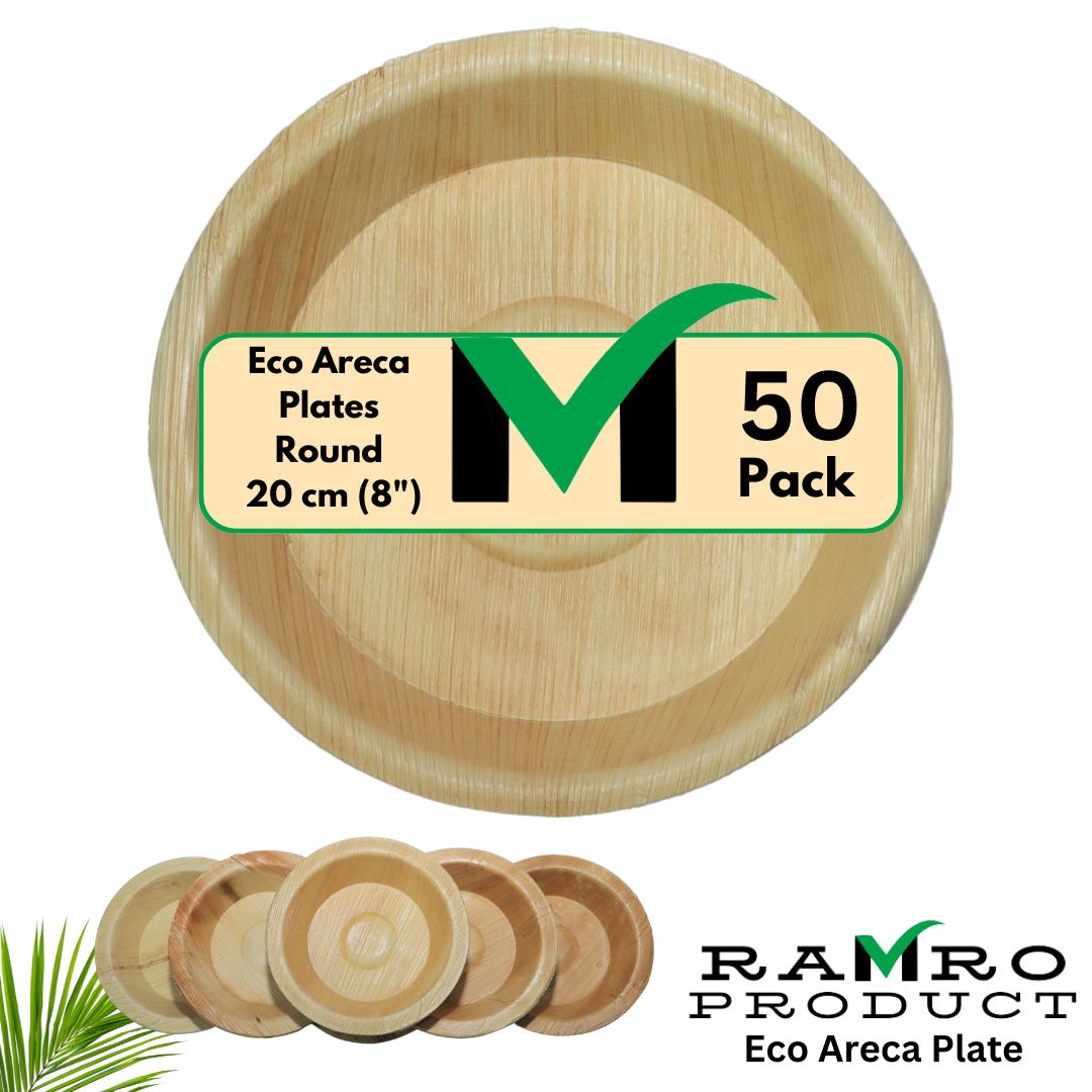 Eco Areca Palm Leaf round Dinner Plate | 20 cm 8" ( Microwave Safe )