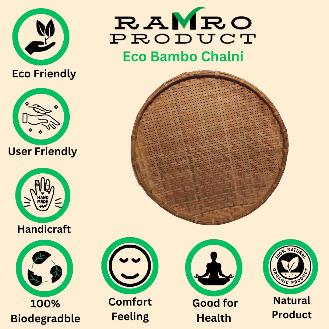 Handmade Eco-Friendly Bamboo Chalni / Sieve Natural Kitchen Strainer for Healthy Cooking Round 18 inch